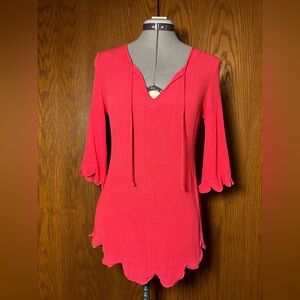 Francesca's Collections Vibrant coral Tunic with Scalloped Hems  - size small